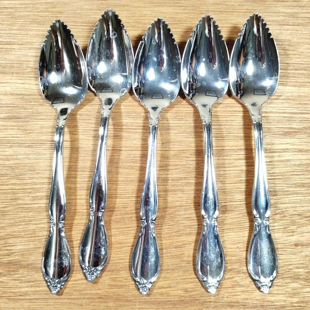 FIVE Oneida Community Chatelaine Grapefruit Spoons Stainless Flatware